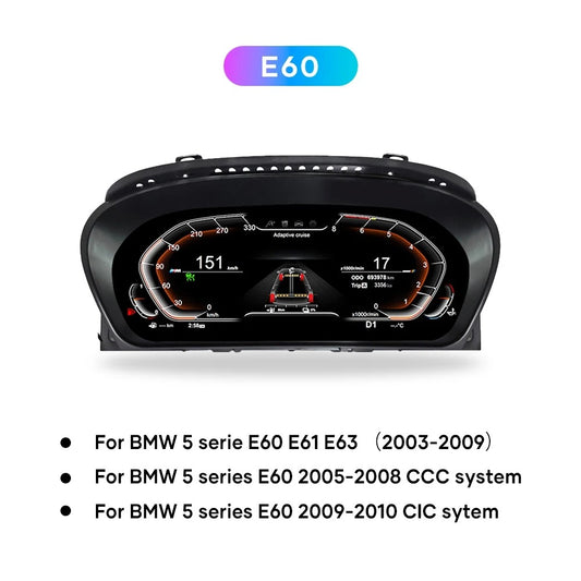 12.3" Inch Digital LCD Dashboard Cluster Upgrade For BMW 5 series E60 E61 E63 2003 2004 2005 2006 2007 2008 2009 | PareiAuto