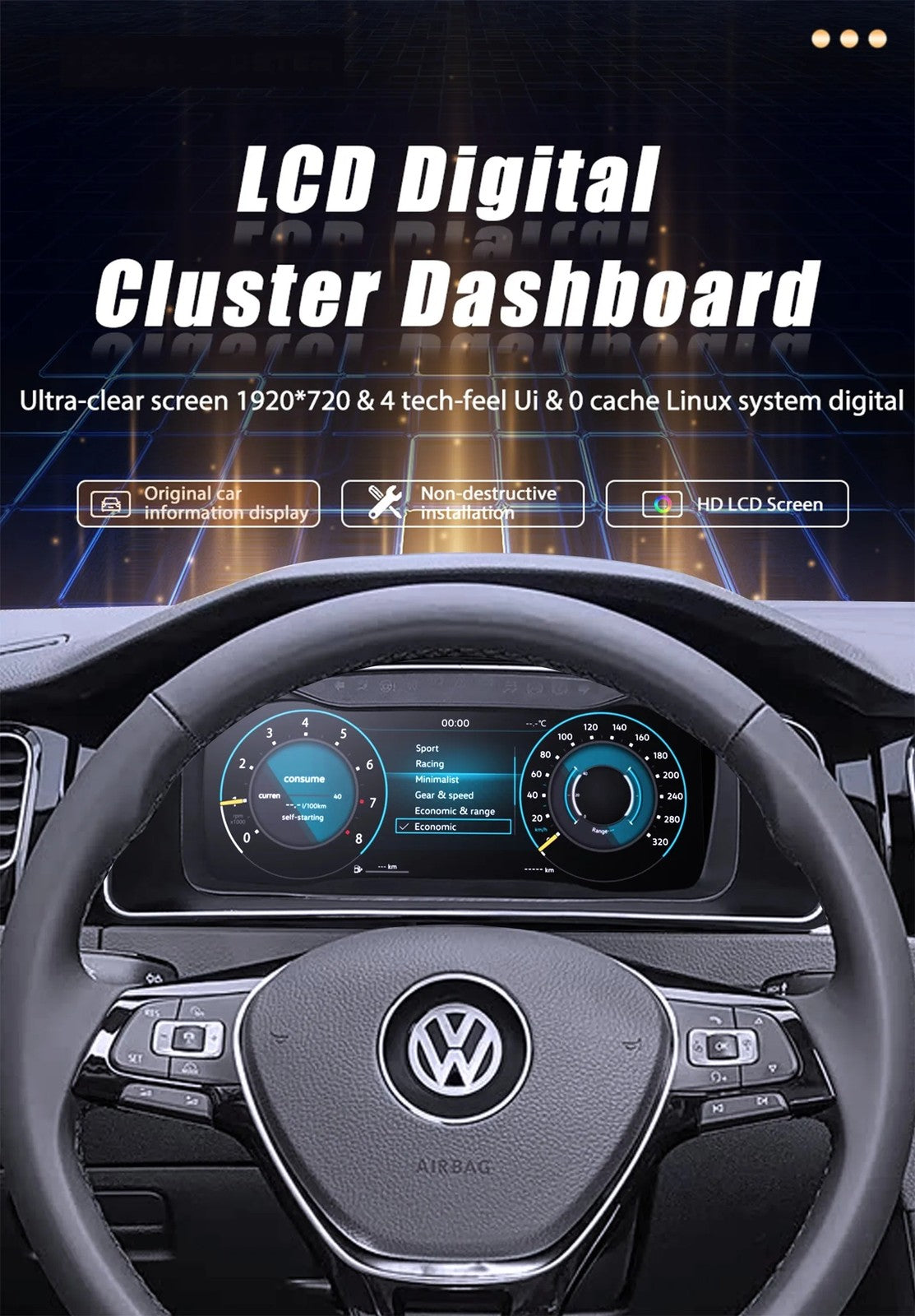 12.3''Inch Car Lcd Digital Dashboard Cluster For VW Golf 4 Jetta MK4 Bora 1997-2005 Virtual Instrument | PareiAuto