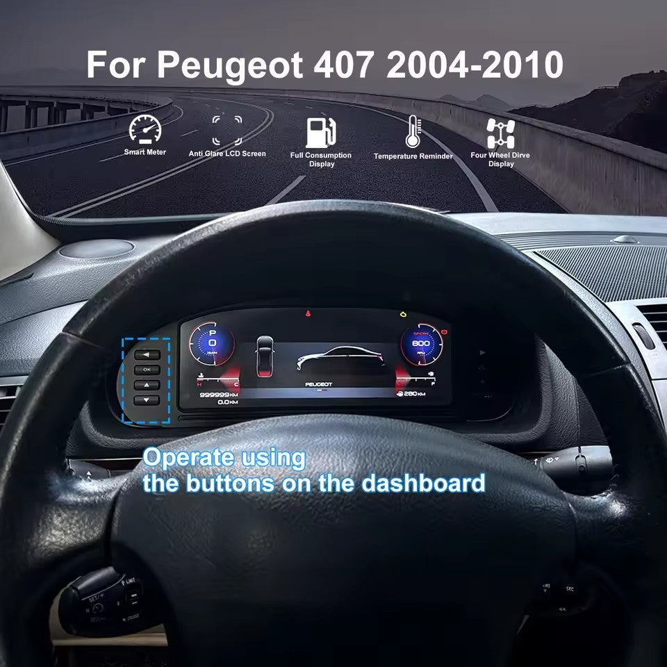 10.25"Inch cluster LCD digital instrument cluster For Peugeot 407 2004-2010 speedometer | PareiAuto