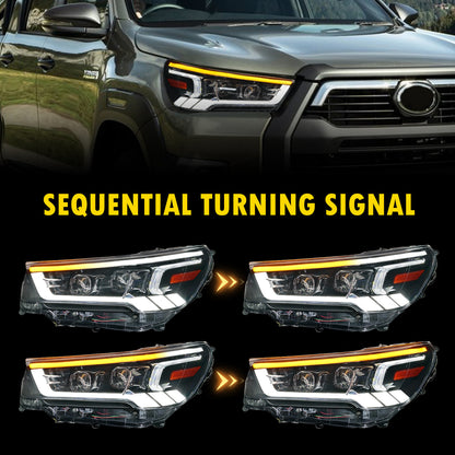 Full LED DRL Sequential Turn Signal Indicator HeadLights For Toyota Hilux Revo Rocco 2020 2021 2022