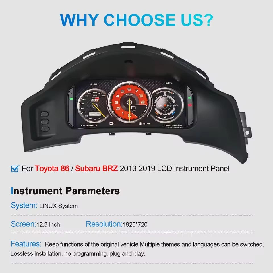 12.3'' Car LCD Digital Dashboard Cluster For Toyota 86 Subaru BRZ 2013-2019 Auto Speedometer Virtual Instrument Paneel Cockpit | PareiAuto