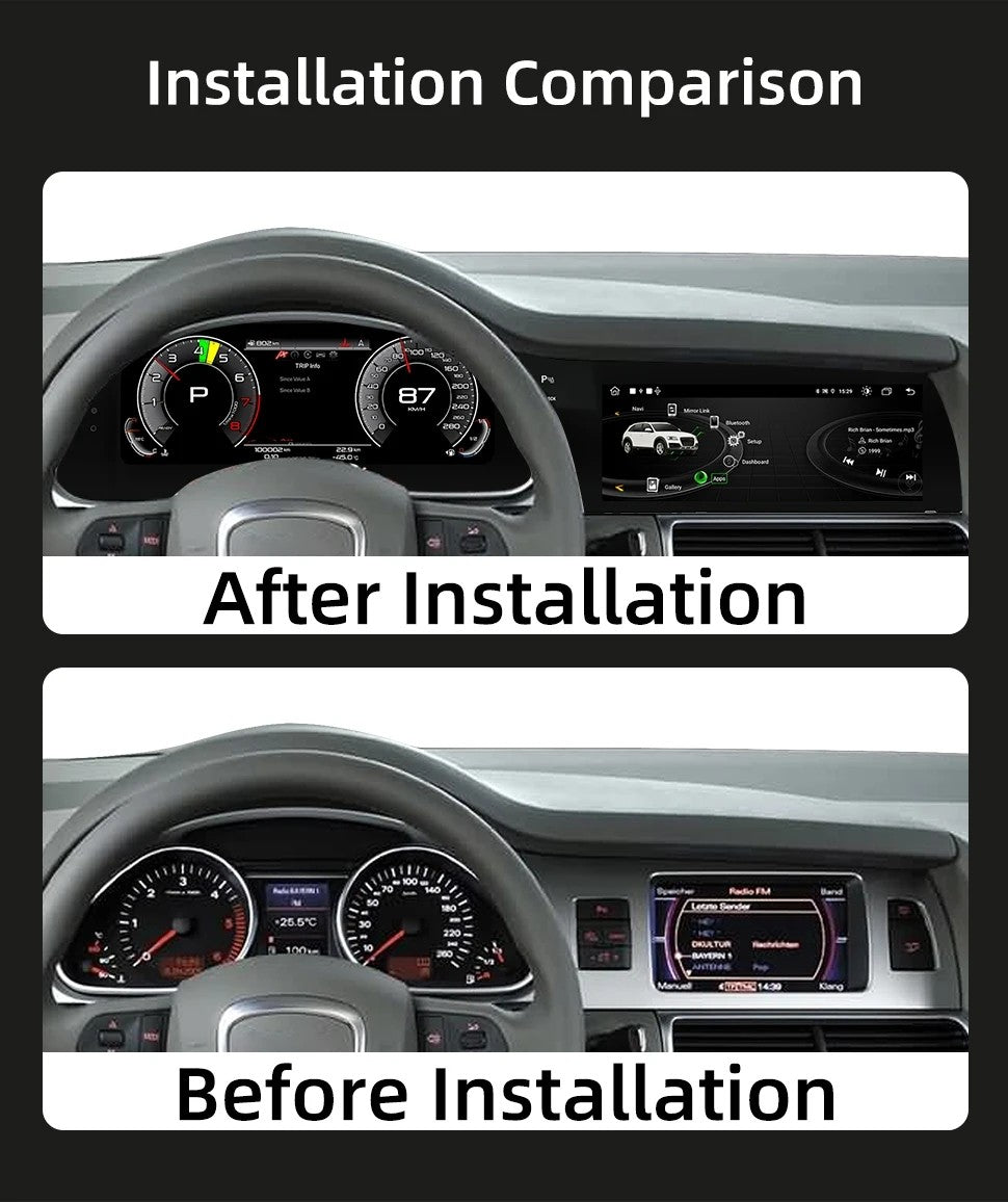 Cluster dash For Audi Q7 4L 2005-2015 Digital screen Carplay Auto speed Dash Cluster Virtual Cockpit 12.3inch+10.25inch | PareiAuto