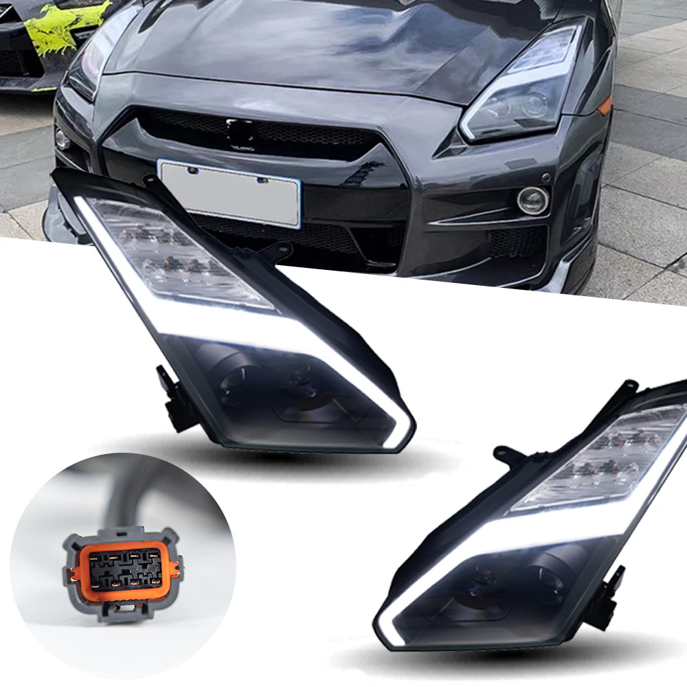 For Nissan GTR LED Headlights 2007-2014 GT-R Front DRL Turn Signal Projector Lens Headlamps LED Headlight Assembly