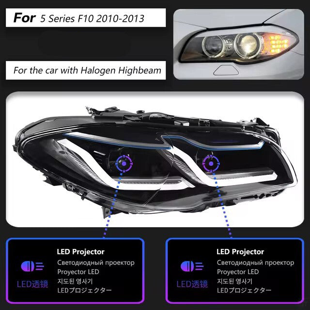 For BMW 5 Series F10 F18 2011-2017 LED Projector Lens Headlights Sequential Turn Signal Headlamps