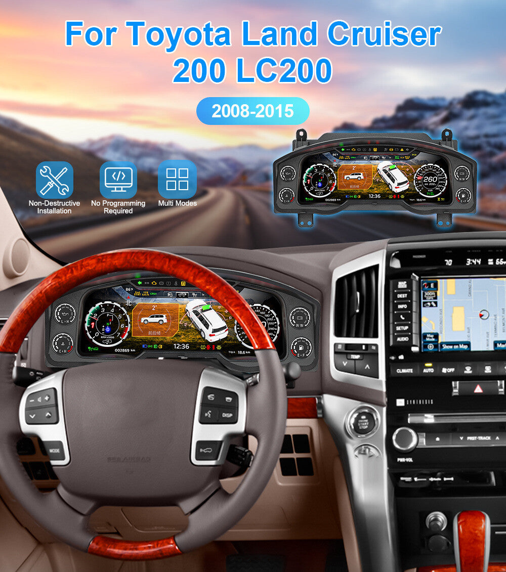 LCD Digital Cluster For Toyota Land Cruiser LC200 2008-2020 LCD Instrument Panel Speedometer Odometer Dashboard Display | PareiAuto