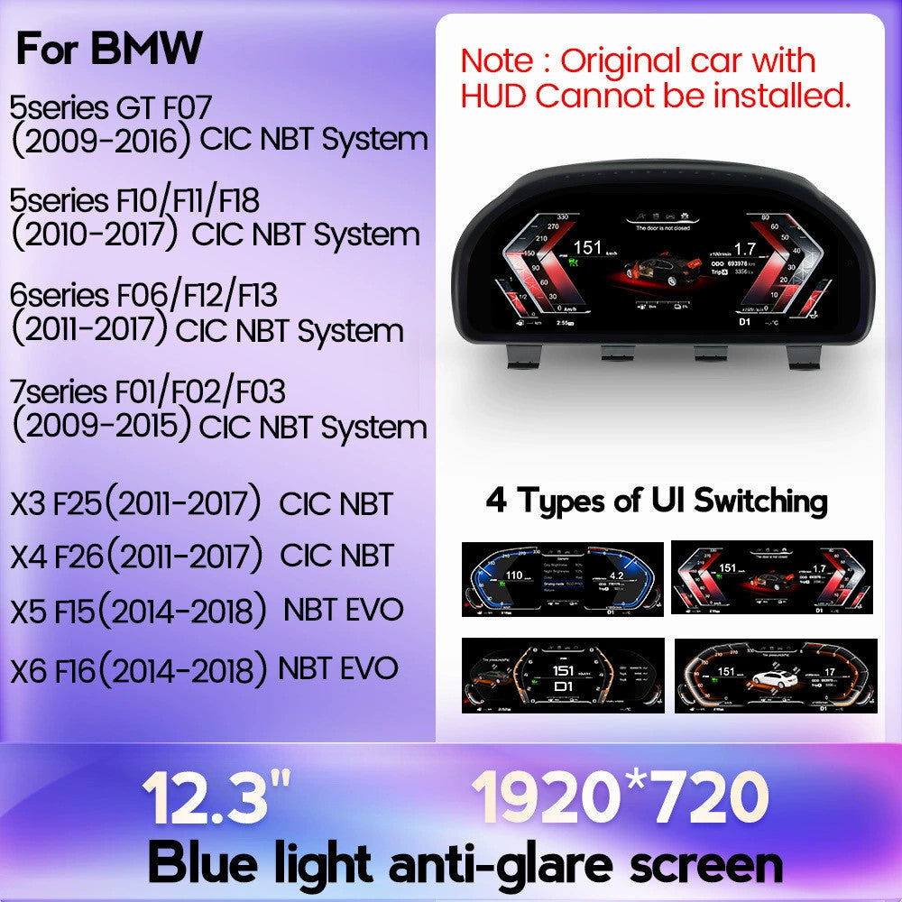 12.3'' Inch LCD Digital Instrument Cluster For BMW X3 X4 X5 X6 F01 F10 F15 F16 F25 F26 F07 | PareiAuto