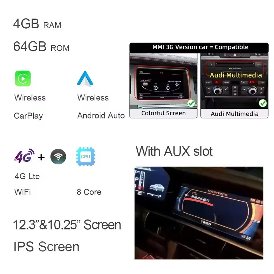Cluster dash For Audi Q7 4L 2005-2015 Digital screen Carplay Auto speed Dash Cluster Virtual Cockpit 12.3inch+10.25inch | PareiAuto