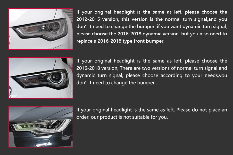For AUDI A6 A6L C7 2016 2017 2018 Headlights LED Sequential Turn Signal Front DRL Lamps