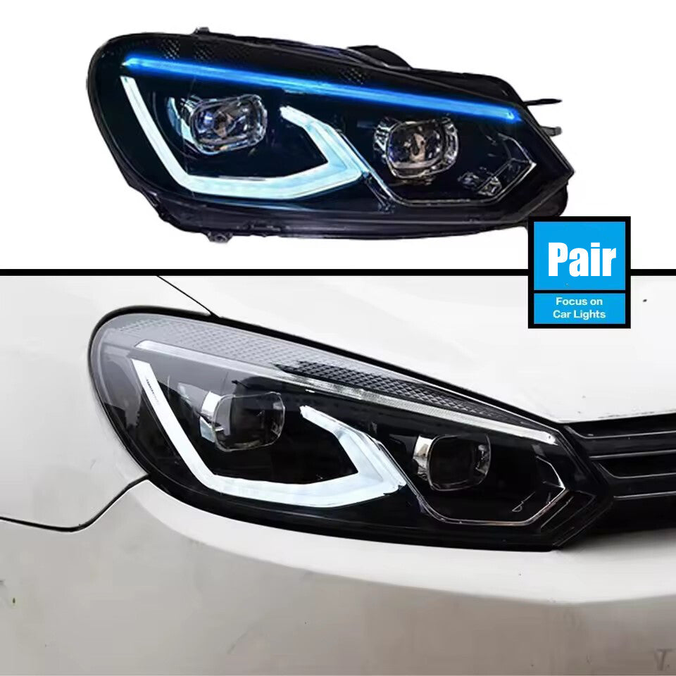 LED Headlights For Golf 6 MK6 2009-2012 Projector Lens DRL Front Sequential Turn Signal Headlamps LED Headlight Assembly