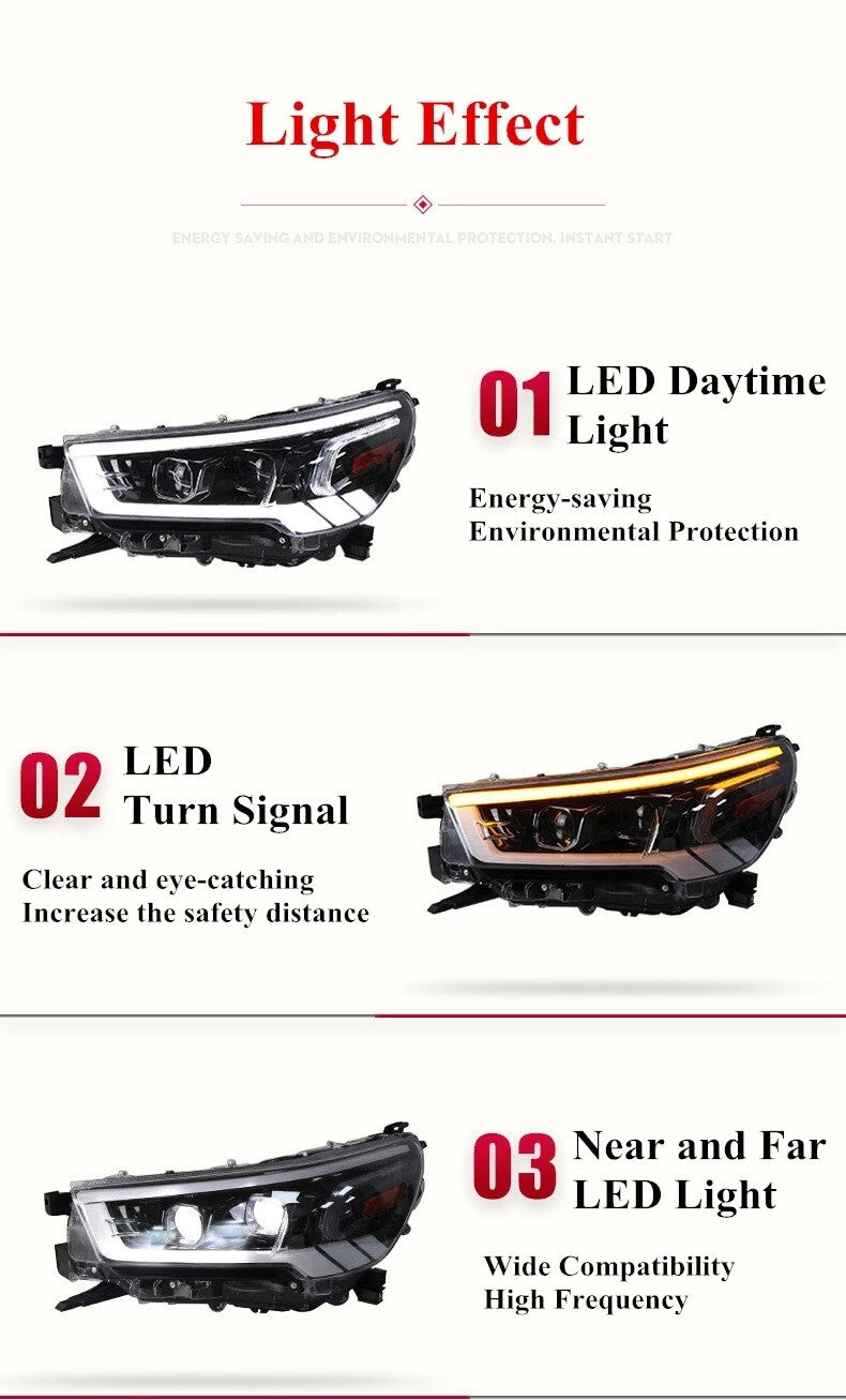 Full LED DRL Sequential Turn Signal Indicator HeadLights For Toyota Hilux Revo Rocco 2020 2021 2022