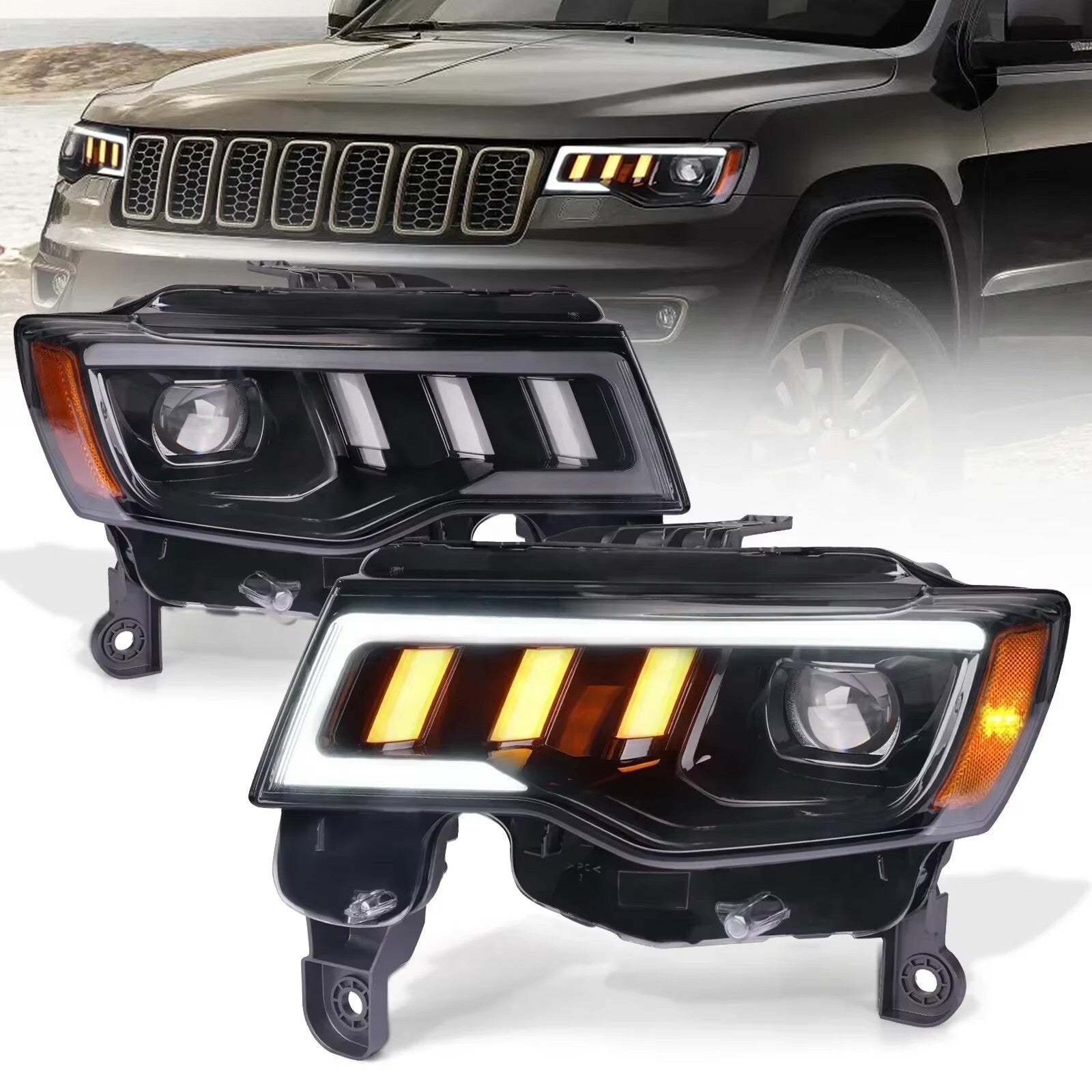 LED Headlight For Jeep Grand Cherokee 2014-2022 Sequential Turn Signal Start Up Animation LED Headlight Assembly