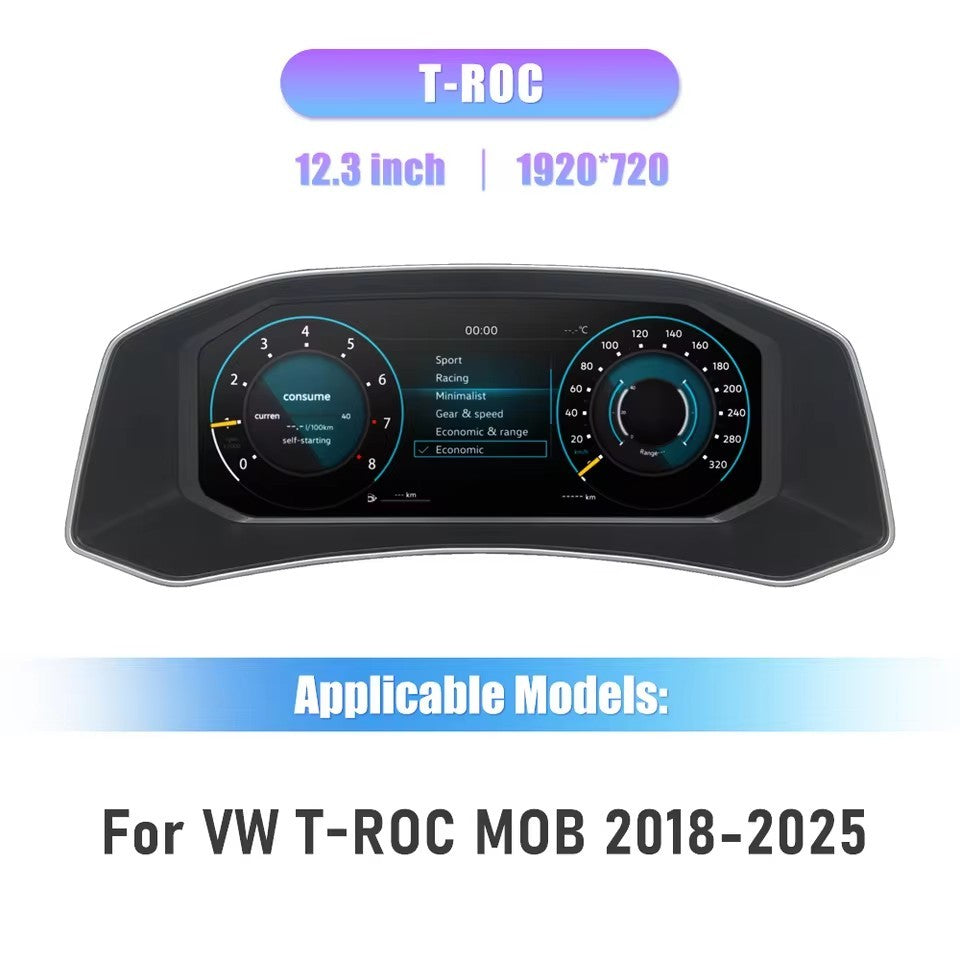 12.3'' Inch LCD Digital Cluster For VW T-ROC 2018-2025 SpeedMeter Dashboard Cockpit | PareiAuto