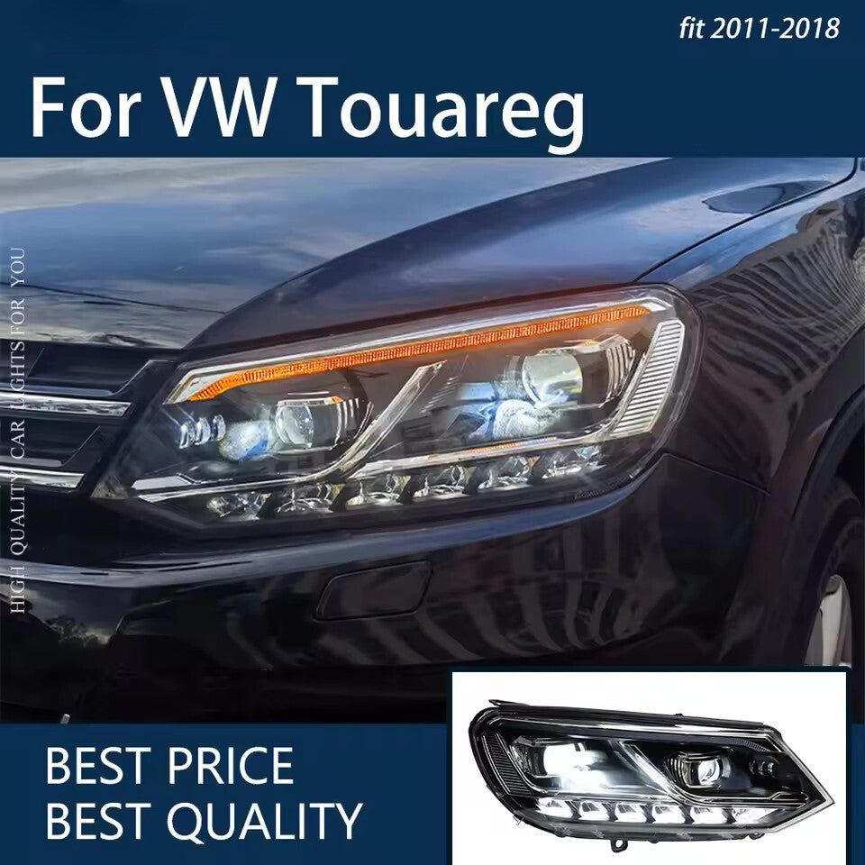 For VW Touareg 2011-2018 LED Headlight Assembly Upgrade Sequential Turn Signal Bifocal Lens LED Headlight Assembly