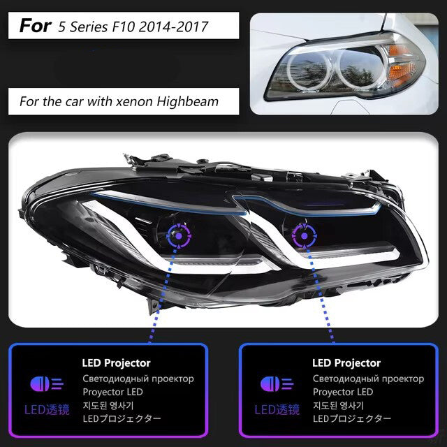 For BMW 5 Series F10 F18 2011-2017 LED Projector Lens Headlights Sequential Turn Signal Headlamps