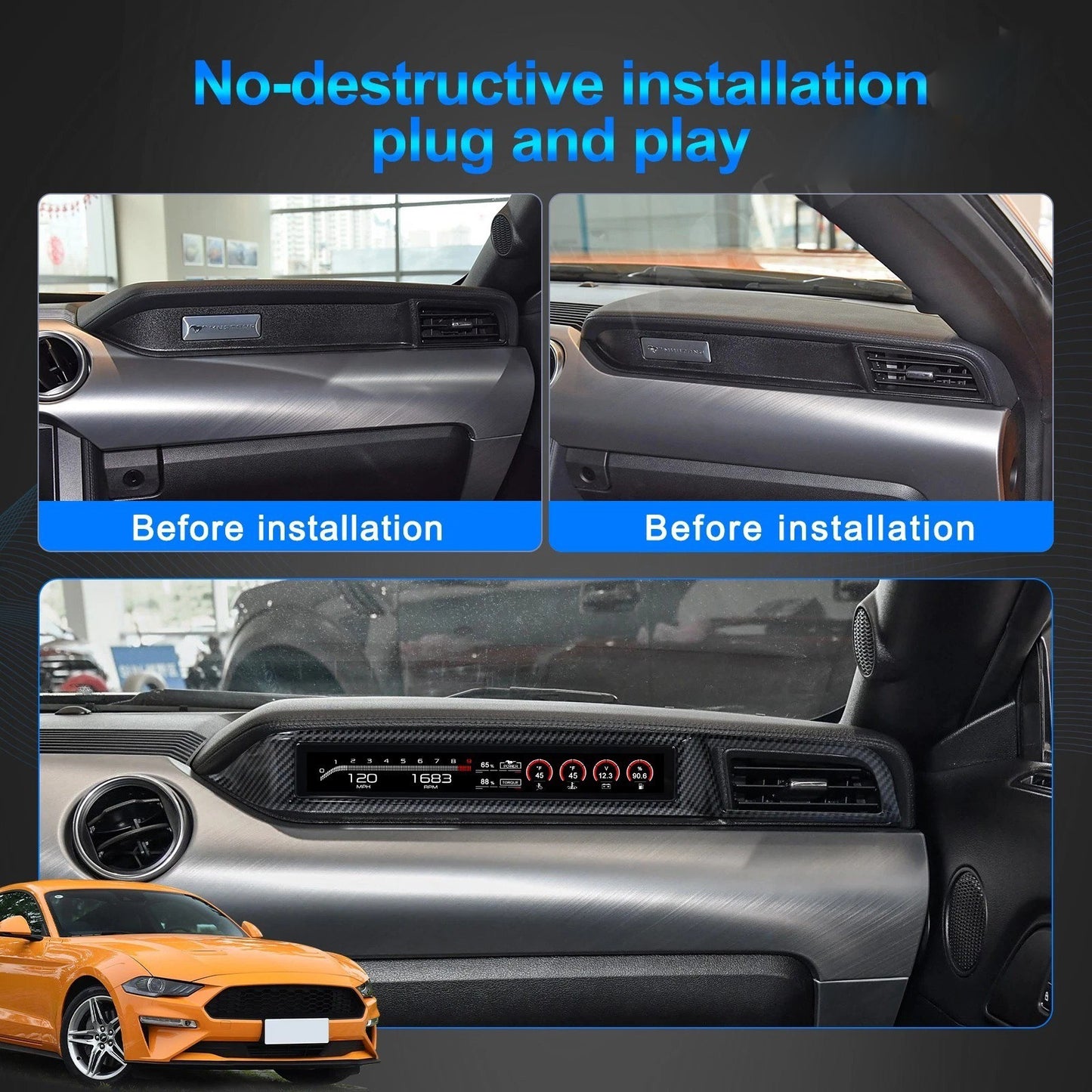 For Ford Mustang 2015-2023 Dashboard Display Screen LCD Passenger Side HD Digital Dashboard Speed Meter Car Co-pilot Instrument | PareiAuto