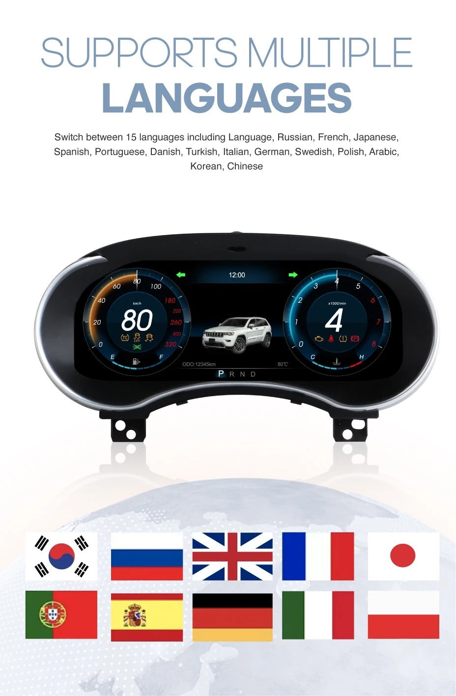 12.3" Inch Digital LCD Dashboard instrument Cockpit For Jeep Grand Cherokee WK2 2014-2020 | PareiAuto