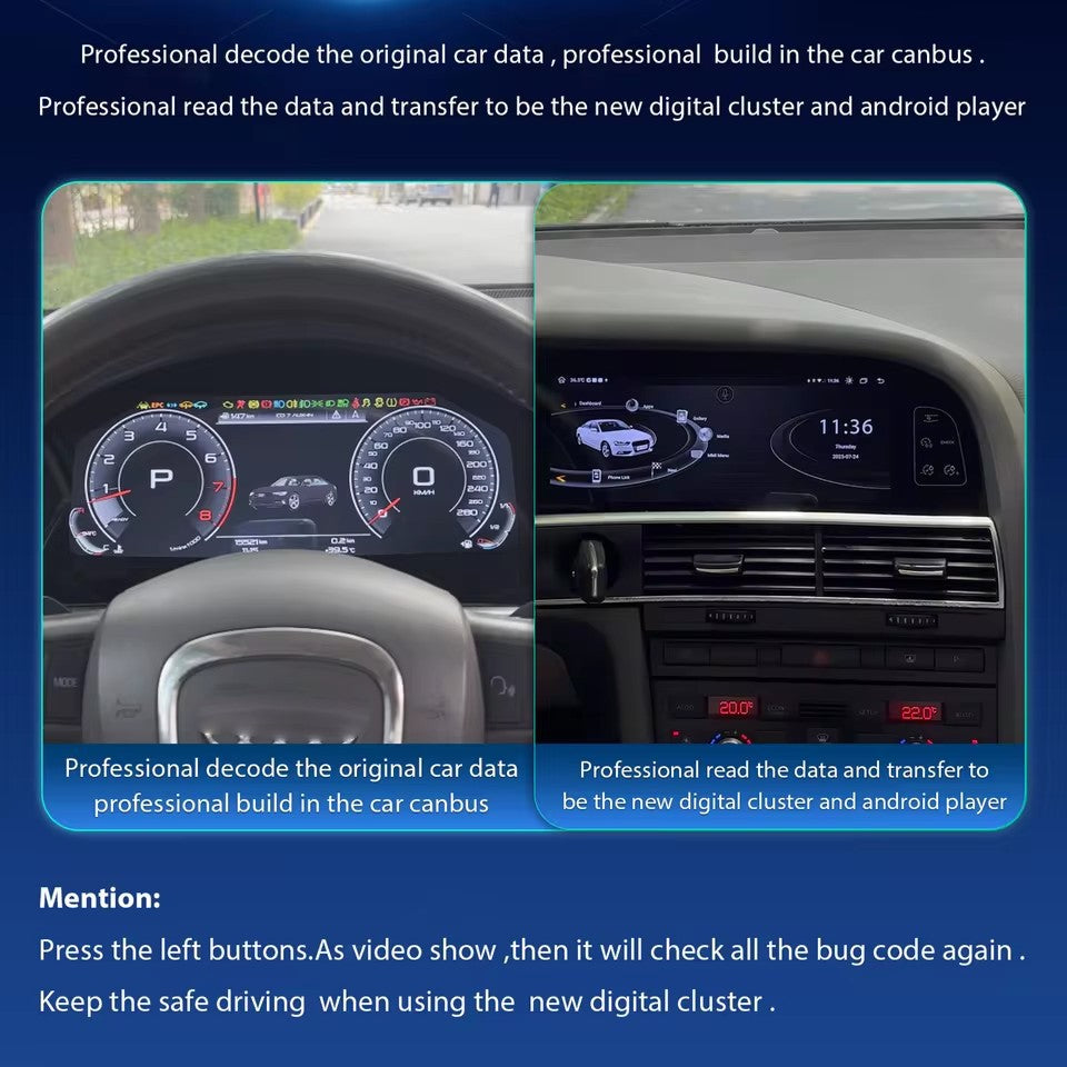 23'' Inch LCD Digital Cluster For AUDI A6 2005-2014 Double screen Dashboard Panel Speedometer | PareiAuto