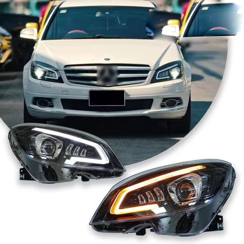 For Benz 2007-2011 W204 Headlight Full LED Projector Front Lamps DRL Turn Signal Headlamps LED Headlight Assembly