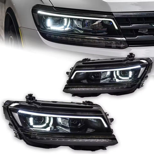For VW Tiguan 2017-2021 LED Headlight Sequential Turn Signal DRL Hid Angel Eye Bi Xenon Beam LED Headlight Assembly