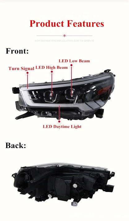 Full LED DRL Sequential Turn Signal Indicator HeadLights For Toyota Hilux Revo Rocco 2020 2021 2022
