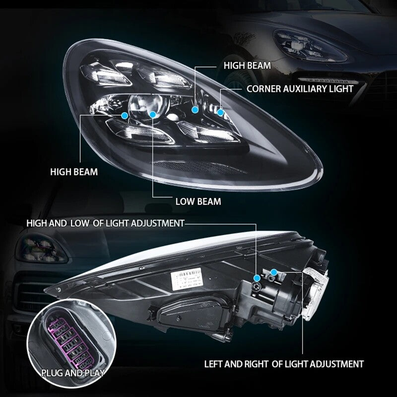 Headlights For Porsche Cayenne 958 2011-2014 2015-2018 LED Front Turn Signal Head Lamps