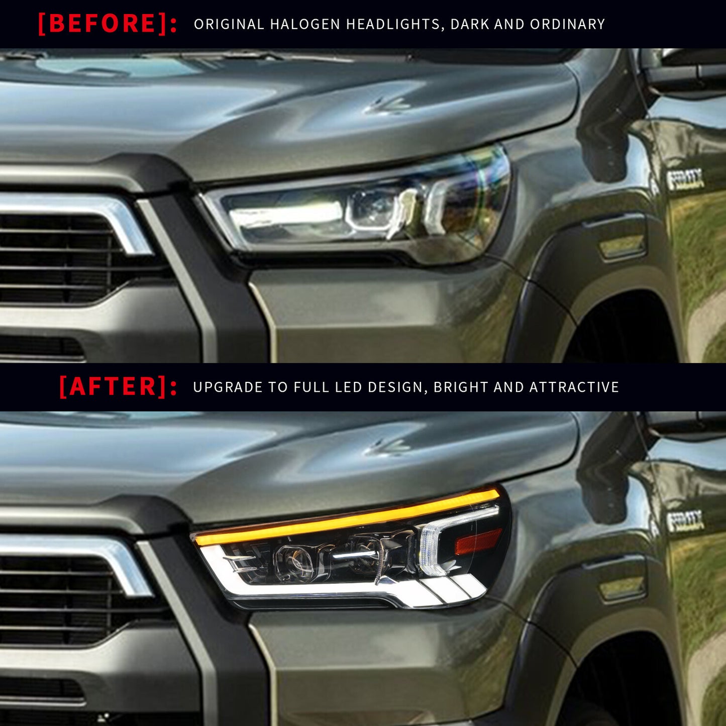 Full LED DRL Sequential Turn Signal Indicator HeadLights For Toyota Hilux Revo Rocco 2020 2021 2022
