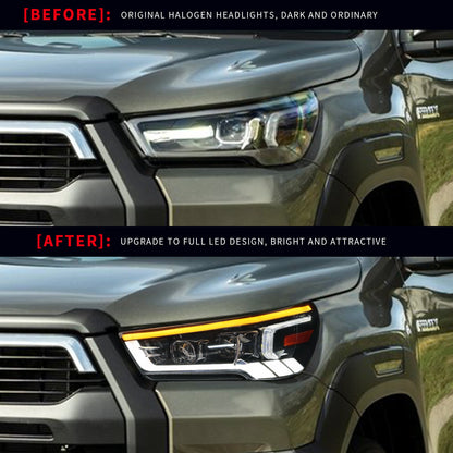Full LED DRL Sequential Turn Signal Indicator HeadLights For Toyota Hilux Revo Rocco 2020 2021 2022