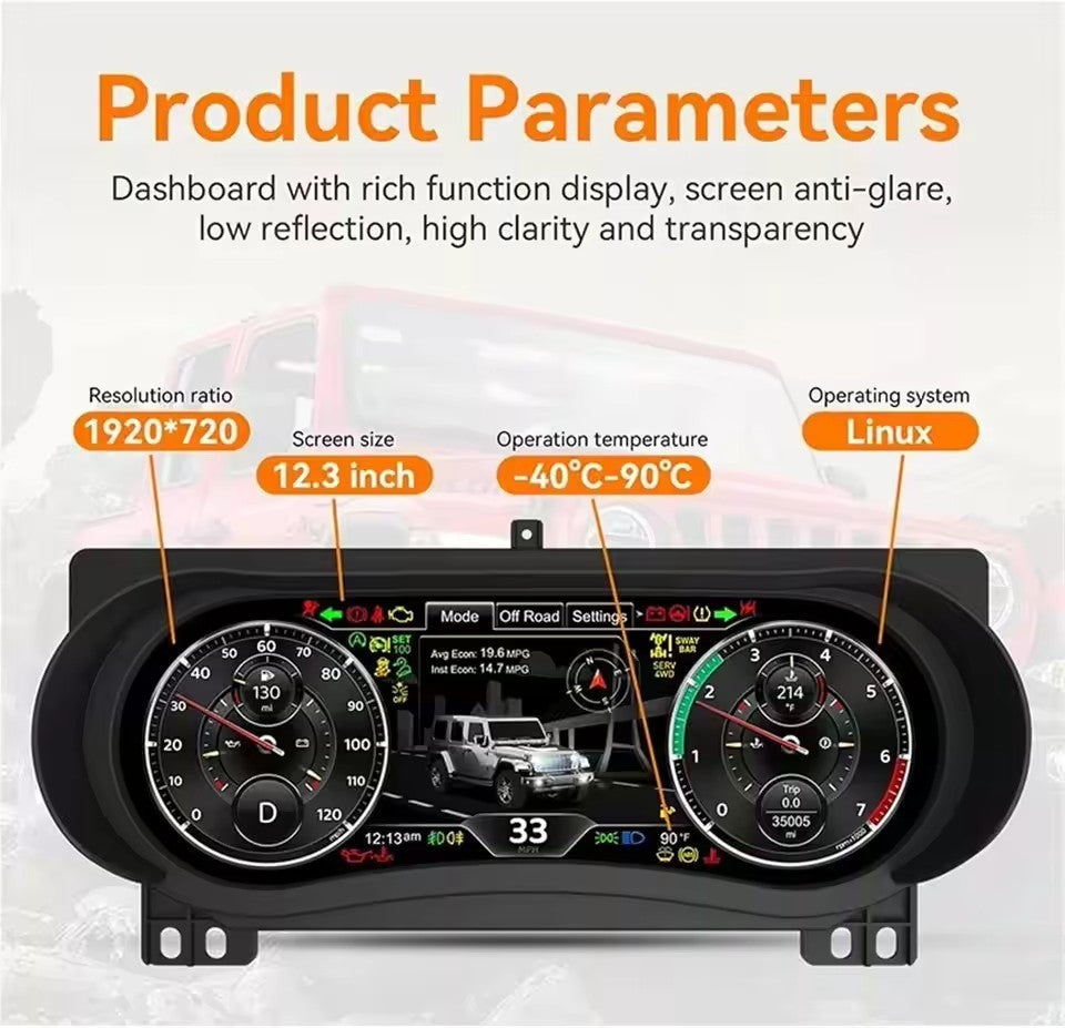 LCD Digital Instrument Cluster Display For Jeep Wrangler JL 2018-2023 Speedometer Plug&Play | PareiAuto