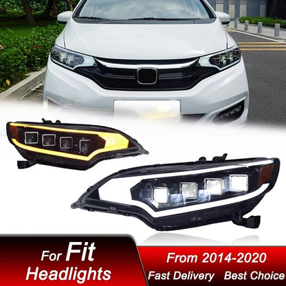 LED Headlights For Honda Fit Jazz GK5 2014-2020 Sequential Turn Signal Front DRL Lamps LED Headlight Assembly
