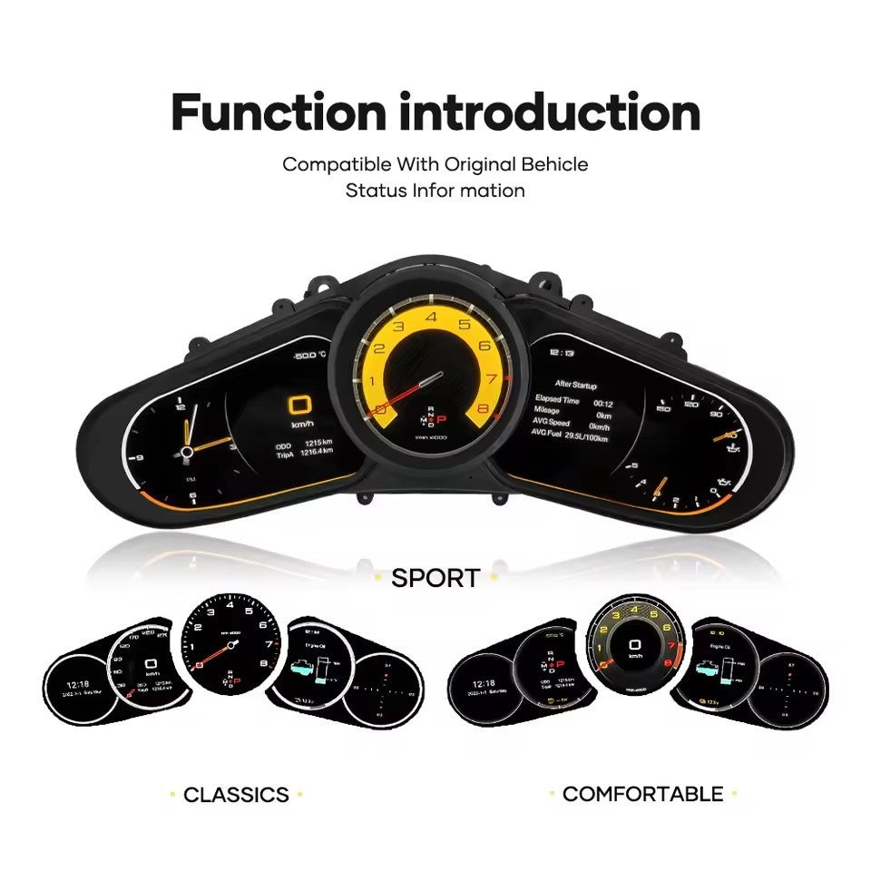 LCD Dashboard 12.3" Car Digital Cluster Instrument Auto Speedometer Tachometer Ghost Screen for Porsche Cayenne 2011 2012 2013 2014 2015 2016 2017 | PareiAuto