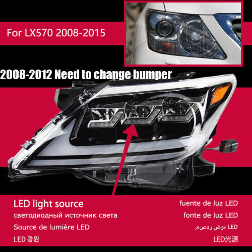 LED Headlights For Lexus LX570 2009-2015 Front DRL Sequential Turn Signal Headlamps Assembly