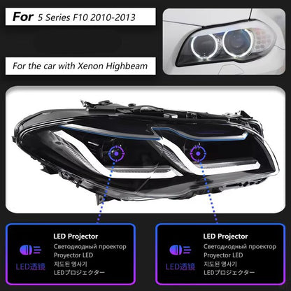 For BMW 5 Series F10 F18 2011-2017 LED Projector Lens Headlights Sequential Turn Signal Headlamps