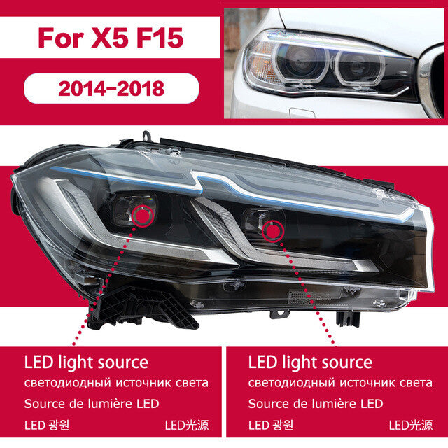 LED Headlights Sequential Turn Signal Front DRL Lamps For BMW X5 F15 2014 2015 2016 2017 2018