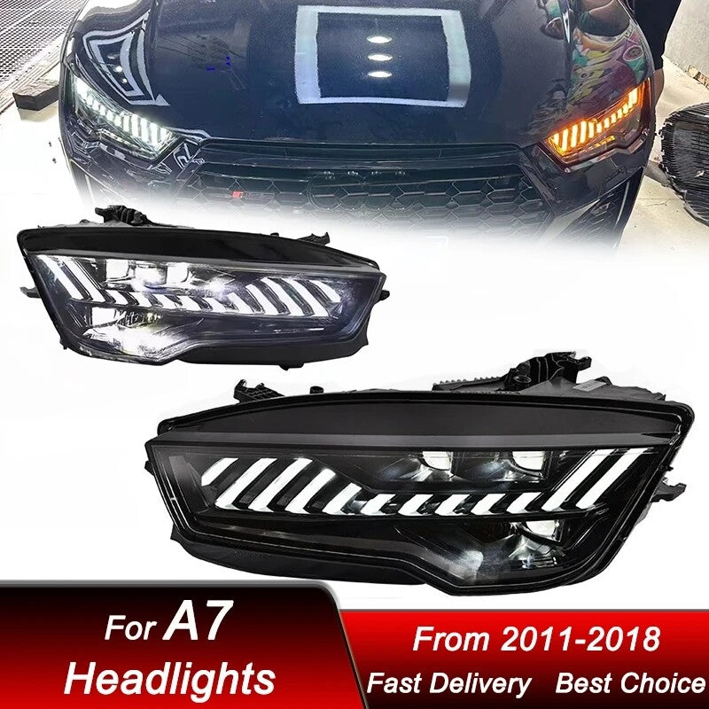For AUDI A7 C7 2011 2012 2013 2014 2015 2016 2017 2018 LED Headlight Dynamic Turn Signal Lamp Blue Start Up Animation LED Headlight Assembly