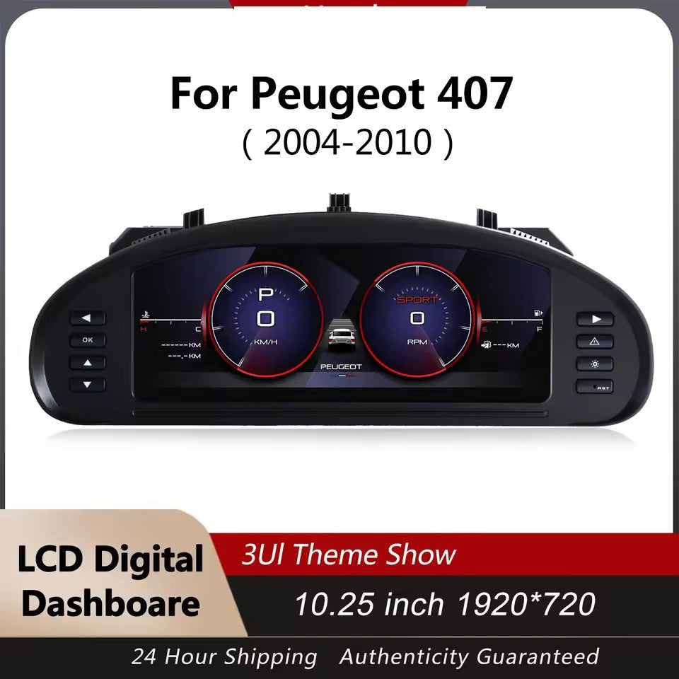 10.25"Inch cluster LCD digital instrument cluster For Peugeot 407 2004-2010 speedometer | PareiAuto