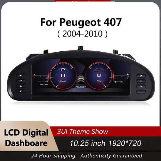 10.25"Inch cluster LCD digital instrument cluster For Peugeot 407 2004-2010 speedometer | PareiAuto