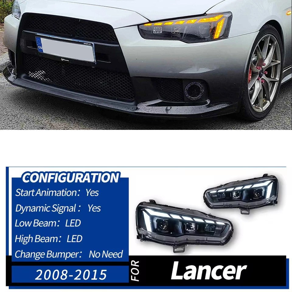 LED Headlights For Mitsubishi Lancer Ex Evo 2008-2015 Sequential Turn Signal Front DRL Lamps LED Headlight Assembly
