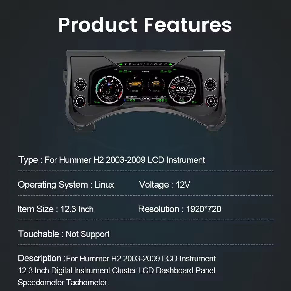 12.3" Inch LCD Car Digital Dashboard Cluster For Hummer H2 2003-2009 Virtual Cockpit instrument | PareiAuto