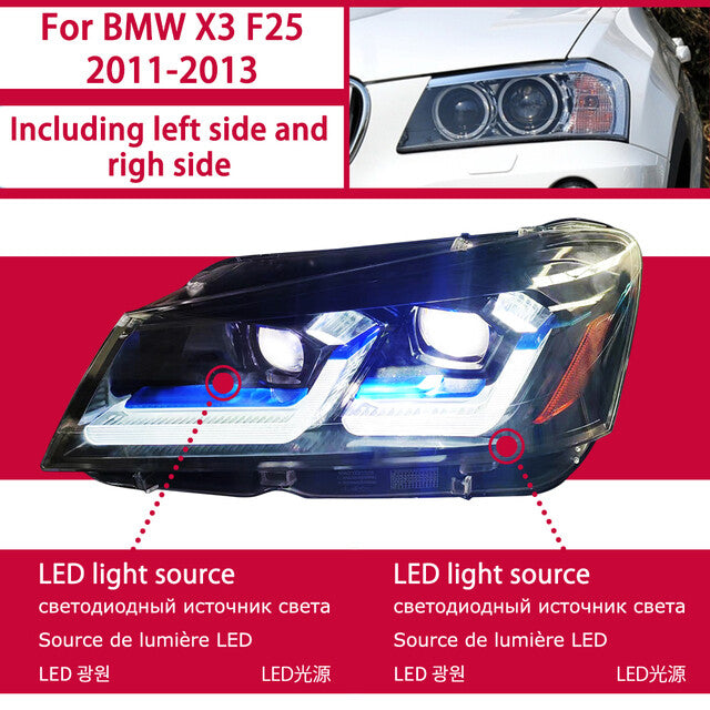 LED Headlight For BMW X3 F25 2010 2011 2012 2013 2014 Projector Lens Pre-LCI Front DRL Turn Signal Headlamps