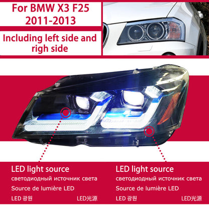 LED Headlight For BMW X3 F25 2010 2011 2012 2013 2014 Projector Lens Pre-LCI Front DRL Turn Signal Headlamps