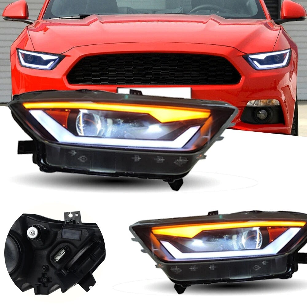 For Ford Mustang 2015 2016 2017 LED Headlights Sequential  DRL Turn Signal Projector Lens LED Headlight Assembly