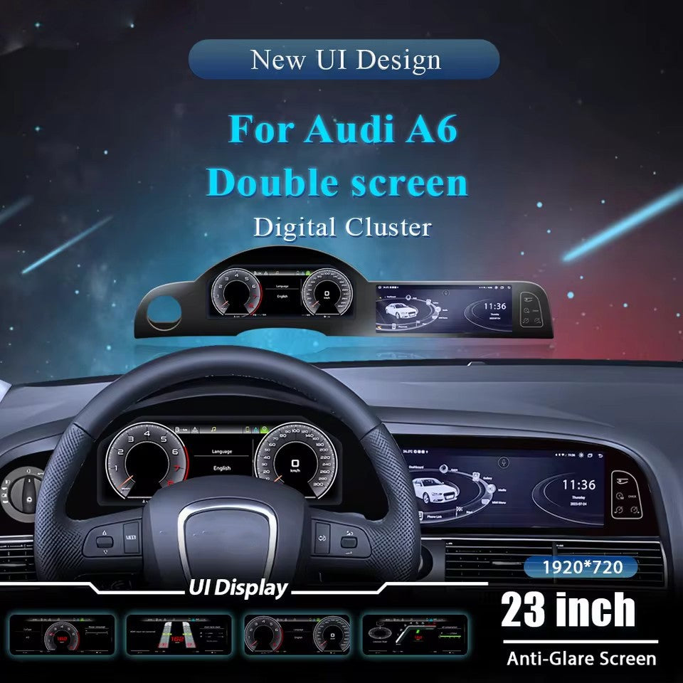 23'' Inch LCD Digital Cluster For AUDI A6 2005-2014 Double screen Dashboard Panel Speedometer | PareiAuto