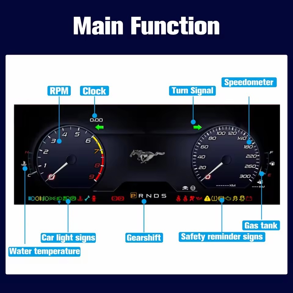 12.3" Inch Digital Instrument Cluster for Ford Mustang 2015-2021 Dashboard Speedometer | PareiAuto