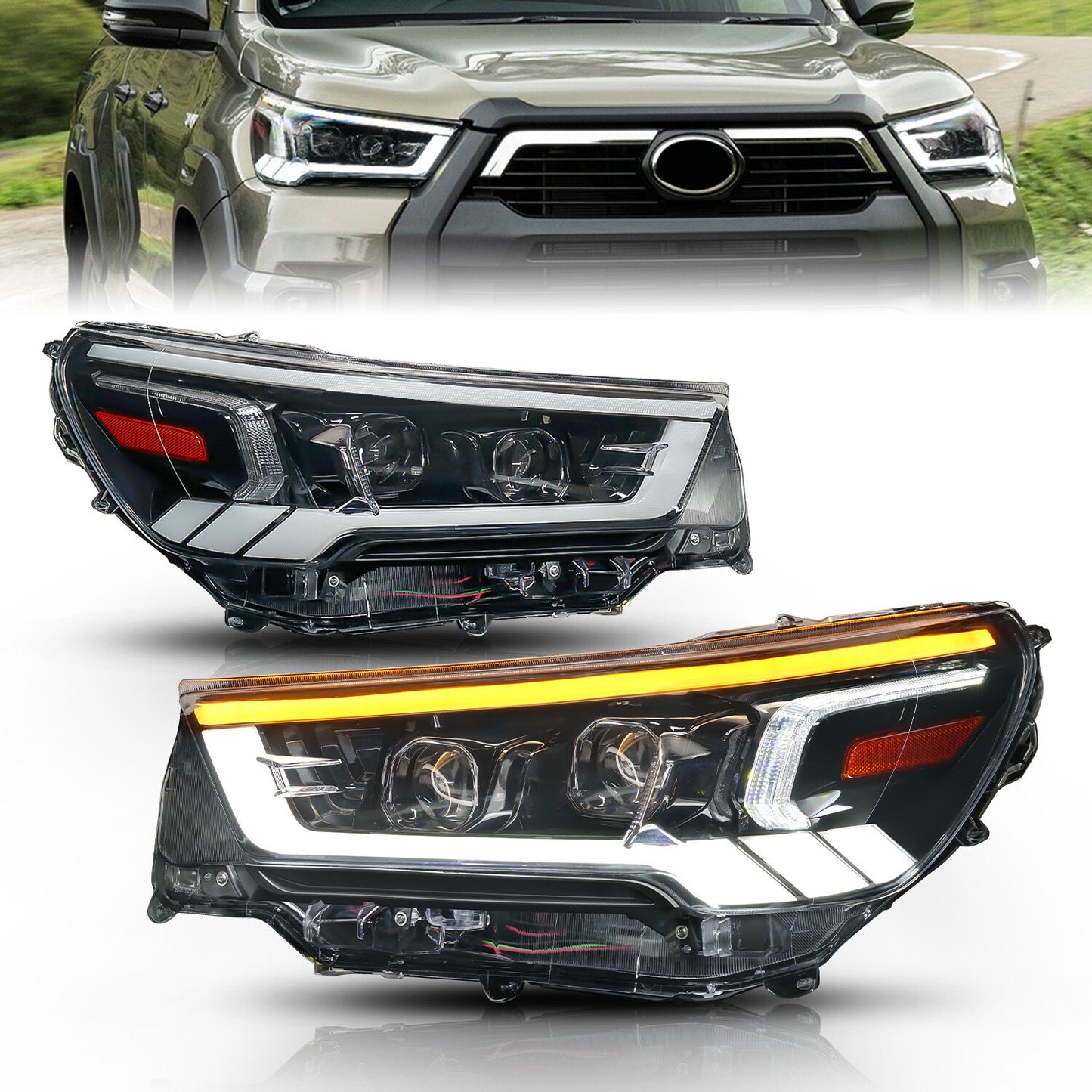 Full LED DRL Sequential Turn Signal Indicator HeadLights For Toyota Hilux Revo Rocco 2020 2021 2022