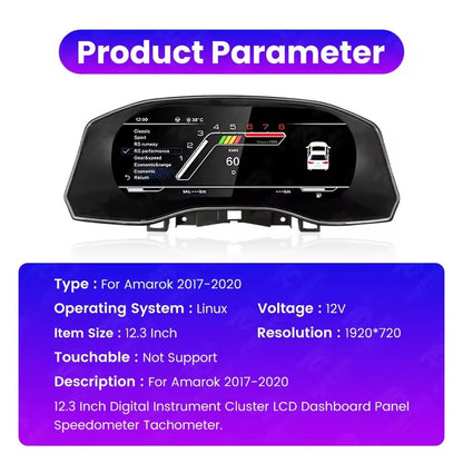 12.3" LCD Digital Cluster For VW Amarok 2017-2020 Dashboard Virtual Instrument | PareiAuto